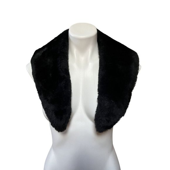 Vintage Black Faux Sheared Beaver Stole Faux Fur Collar With Pinback Clasps